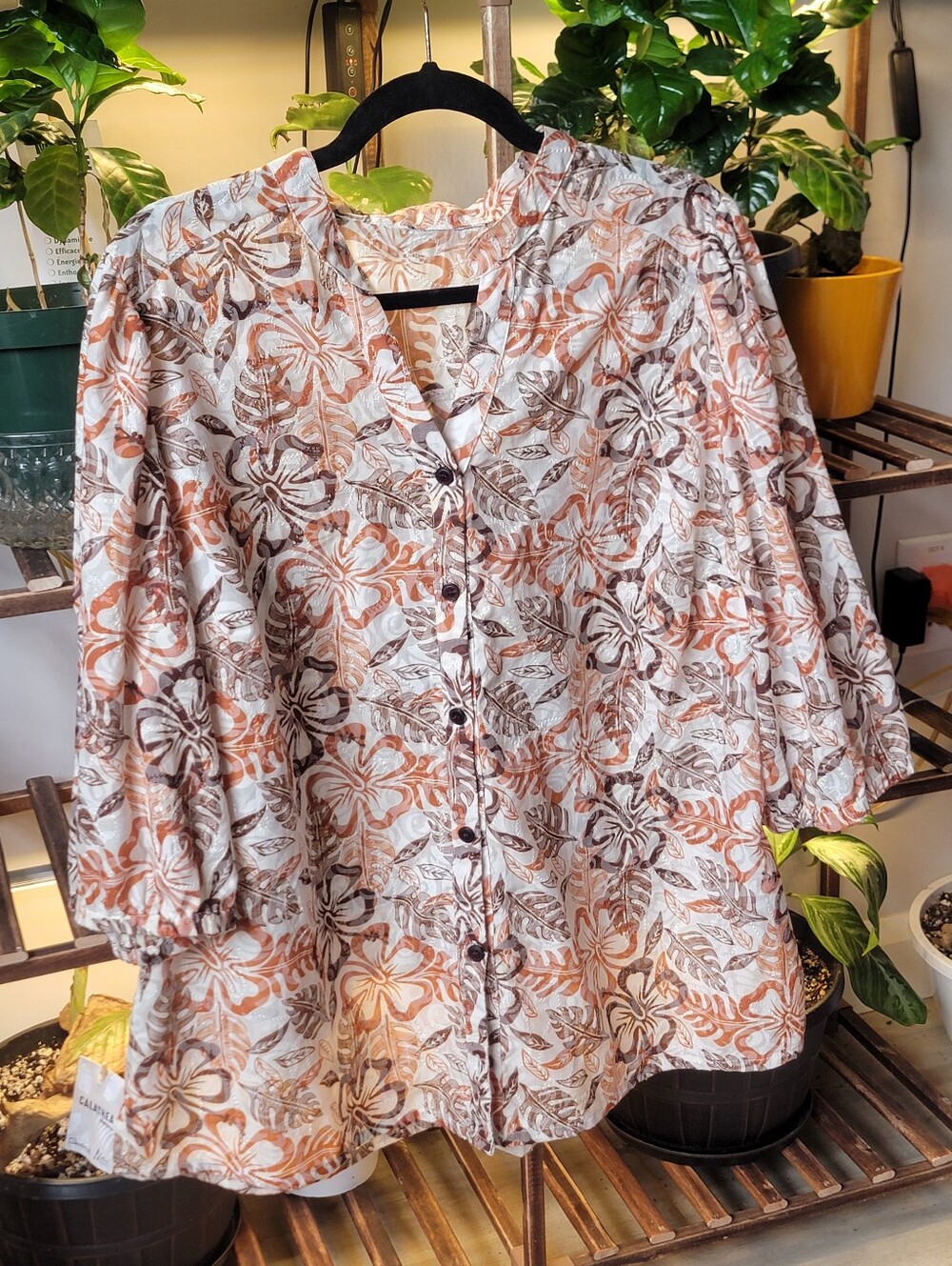 Laura Plus Size 2X Tropical Floral Blouse – Cotton Blend Button Down Tunic